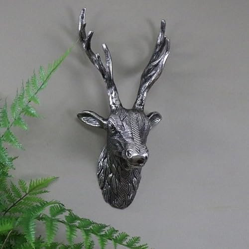 Melody Maison Silver Metal Wall Mounted Stag Head - 18cm x 43cm