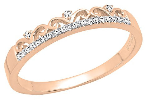 Dazzlingrock Collection Corona da donna con diamante bianco rotondo da 0,07 carati (ctw), fede nuziale per anniversario, oro 10 carati, Oro rosa Diamante bianco Oro rosa, Diamante bianco