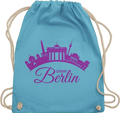Turnbeutel Rucksack - Skyline Berlin Deutschland Germany - Unisize - Hellblau - beuteltasche stoff souvenir beutel stoffturnbeutel sportbeutel bags tasche bag turnsackerl gymsack turnsack