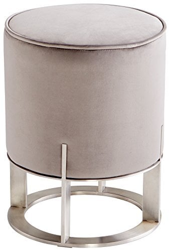 Cyan Design Mr. Winston Ottoman Hocker, Gebürsteter Edelstahl/Elfenbein, 14.25 Dia x 18.75 H