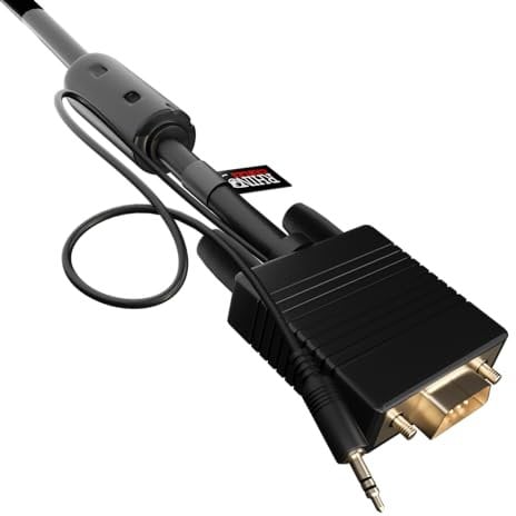 rhinocables VGA Cable with Audio Jack 3.5mm Stereo for SVGA Display Monitor Sound Speaker Gold Plated Lead 5m