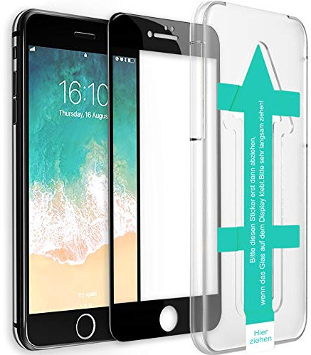 XeloTech 3D/4D Schutzglas für iPhone 8 PLUS/ 7 PLUS mit Schablone zur Positionierung - Kompletter Display-Schutz - Hochwertige Glasfolie mit Randschutz - Schwarz - BLACK