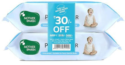 Mother Sparsh Lingettes pour bébé à 99 % d'eau pure (non parfumée) - Tissu naturel fabriqué à base de plantes - Super épaisses - 72 pièces/lot - Lot de 2 (lot de 2)