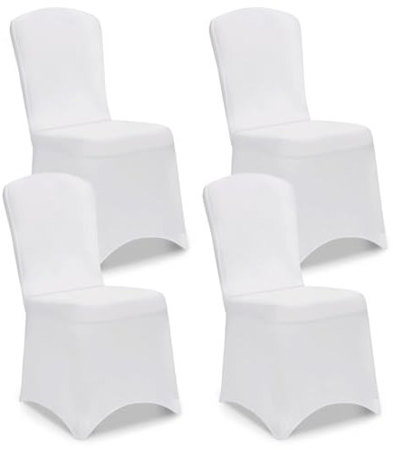 Deuba® Stuhlhussen 4er Set Weiß Hochzeit Stretch Dehnbar 30°C Waschbar Stuhlbezug Hussen für Stühle Bezug Überzug Überzieher Cover Deko ohne Armlehne
