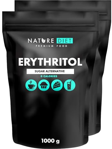 Nature Diet Erythrit, 2 x 1000 g, Natürliches Süßungsmittel, 0 Kalorien | Keto-freundlich, Zuckeralternative, 0 kcal, Ideal für Getränke, Kochen und Backen, Vegan, Null Kalorien, Kalorienfrei