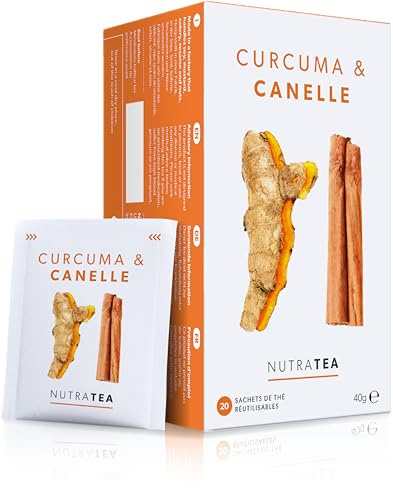 Nutra Tea Tumeric & Cinnamon - Kurkumatee unterstützt Gesundheit der Leber & Gelenke, Zimt Tee trägt zur Stärkung des Blutkreislaufs bei, 40 wiederverwendbare Teebeutel, Kurkuma & Zimt Kräutertee
