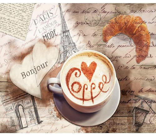 decomonkey Fototapete Coffee Paris 350x256 cm XL Tapete Fototapeten Vlies Tapeten Vliestapete Wandtapete moderne Wandbild Wand Schlafzimmer Wohnzimmer Eiffelturm Spruch