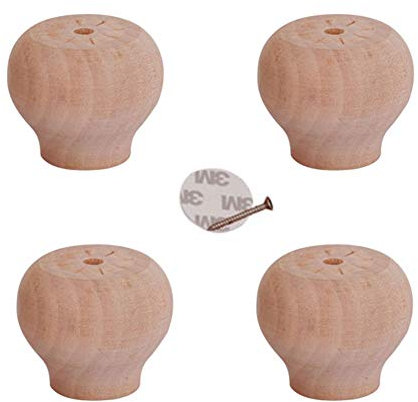 Pieds de Meubles en Bois Massif, Pied Rond, Pied de canapé Pattes de Coffret, Jambes de Cabinet Chevet, Remplacement Pieds pour Pied de Table Basse, Meuble de Télévision, 4Pcs Antidérapant