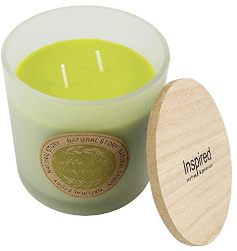 Zweidochtkerze Duftkerze Kerze 2 Docht Höhe 10cm Durchmesser 10cm Duft Deko Kerzen Dekokerze Mehrdochtkerze Milchglas 3 verschiedene Düfte (Tea Tree & Geranium)