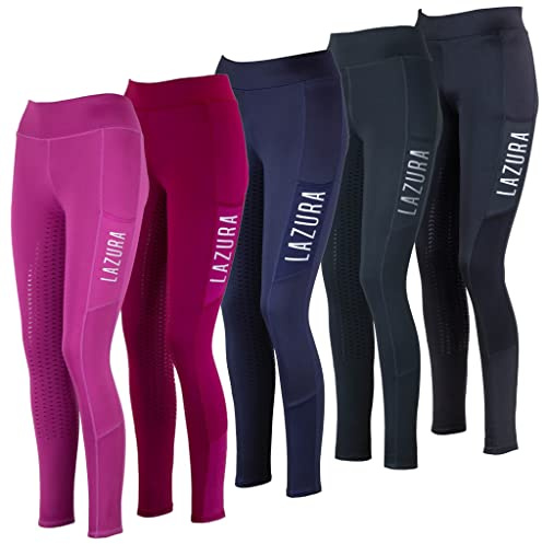 Lazura - Reitleggings für Mädchen Emilia | Vollbesatz aus Silikon | Vollbesatzreithose mit 2 seitlichen Handytaschen | Kinder Reithose in der Farbe Cranberry | Reitbekleidung in Größe 140