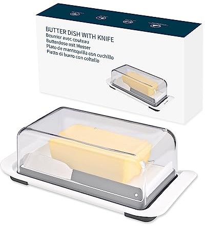 KITCHENDAO Butter Dish With Lid and Knife Shaker for Countertop and Refrigerator, Airtight Container to Keep Fresh, Dishwasher Safe, Plastic for West/East Coast