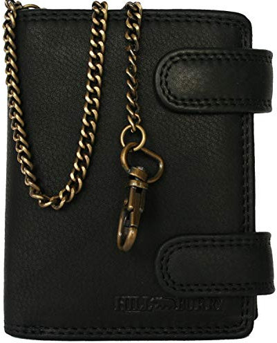 Hill Burry RFID Geldbörse aus Leder mit Kette für Herren Männer in schwarz mit Münzfach und der Prägung Echtleder Geldbeutel Portemonnaie Biker (Hochformat, Hill Burry Kollektion)
