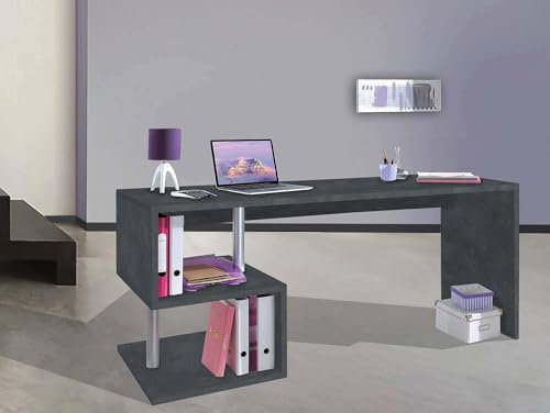 Dmora Scrivania Samuel, Scrittoio lineare Porta PC, Tavolo Multiuso per Ufficio, Scrivania salvaspazio Multiposizione, 100% Made in Italy, cm 180x60h78, Ardesia
