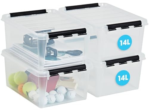 SmartStore - 4x Aufbewahrungsbox mit Deckel Classic 14L (40x30x18cm) | Stapelbare Box mit Deckel | Lebensmittelechte Kunststoffbox | Plastikbox mit Deckel & verstärkten Ecken | 10 Jahre Garantie