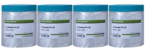 Colorus 4 x Masker Tape Gewebe PLUS | Gewebe-Klebeband Abdeckfolie 55 cm x 20 m | Klebeband für raue Untergründe | Malerfolie mit Gewebeband für Innen und Außen | Folie mit UV-Klebestreifen