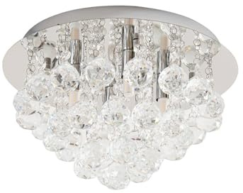 Lindby Kristall Deckenlampe chrom Ø35 cm, Kronleuchter Deckenleuchte ohne Leuchtmittel Wohnzimmerlampe Schlafzimmerlampe Esszimmerlampe Büro