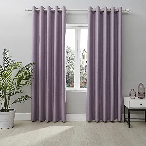Coastline Textured Veiny Woven Thermal Blackout Eyelet Curtains (Lilac, 90x54)