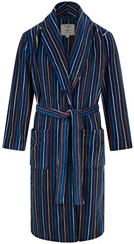 John Christian Vestaglia Uomo in Caldo Pile, Blu Navy con Righe Multicolori (XL)