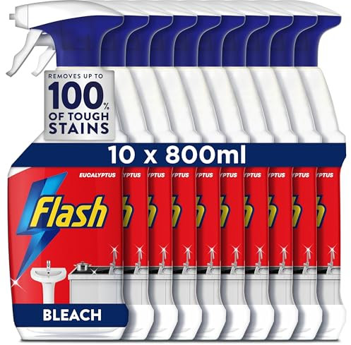 Flash Multi Purpose Bleach Cleaning Spray, For Hard Surfaces, Kitchen Cleaner Sprays, 8 L (800ML x 10)