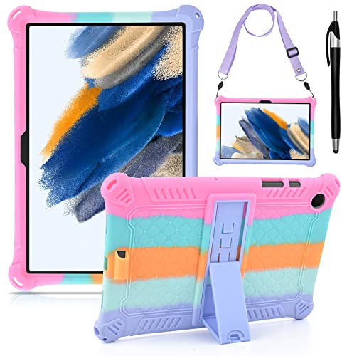 KATUMO Bambini Silicone Cover per Samsung Galaxy Tab A8 10,5 Pollici 2021 SM-X200/205 con Penna bag e Tracolla Regolabile,Antiurto Silicone supporto Protettiva Custodia,Samsung Tab A8 10.5