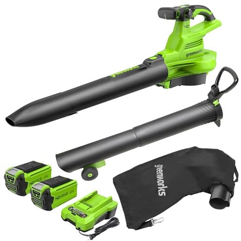 Greenworks 40V Akku Laubsauger/Laubbläser mit bürstenlosem Motor, 370 km/h, 14.17m³/min, 45L Fangsack ,OHNE Akku & Ladegerät, 3 Jahre Garantie GD40BVII, Green, Grey, Black
