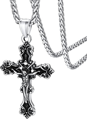 FaithHeart Edelstahl Jesus Kreuz Kette für Herren Männer Religiöser Kruzifix Anhänger Halskette mit Geschenkebox für Geburtstag Weihnachten…