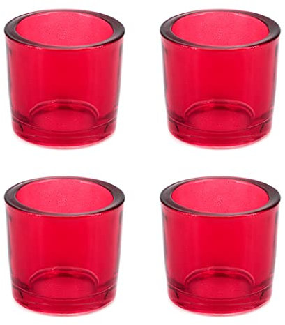 Teelichthalter Glas 6,5x6cm Set 4 Stück Teelichtgläser Windlichtglas Windlicht klein rot