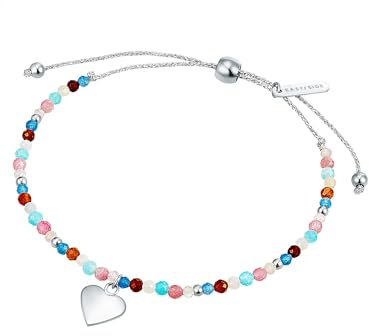 Eastside Damen Armband Textil silber Apatit Turmalin Granat Amazonit blau rosa grün blau Herz Edelsteinarmband