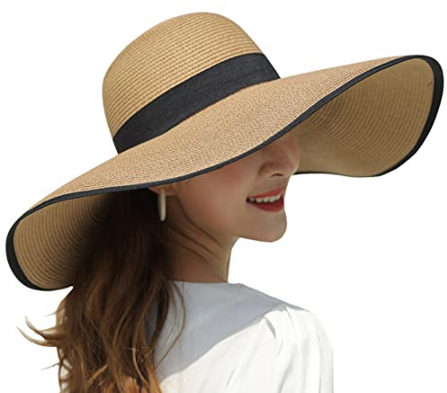 BABAHU Faltbarer Strohhut für Damen, mit breiter Krempe, Sonnenhut, Sommer, Strandhut, UV-Schutzfaktor 50+, 03-Stil, Kaffee, Einheitsgröße