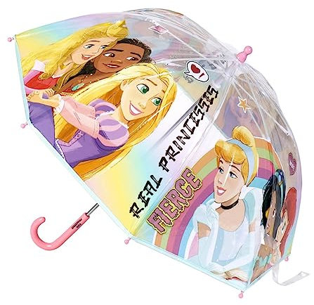 Ombrello a Cupola delle Principesse Disney - Stampa delle Principesse in Colore Rosa - Fabbricato in 100% POE con Struttura in Fibra di Vetro - Prodotto Originale Elaborato in Spagna