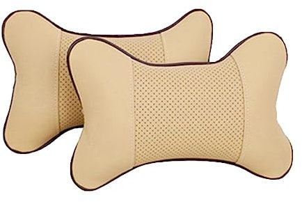 Vastsea 2 Stück PU Leder Nackenkissen, Auto Nackenkissen Hals, Autositz Kopfstütze Kissen, für Autositz Kopfstütze (Off-White)
