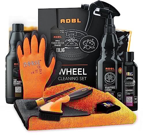 Autopflege Set: Wheel Cleaning Set - ADBL Autowäsche Set für die schonende Felgen + Reifen Reinigung inkl. Zubehör - Auto Felgenreiniger, Reifenreiniger, Kunststoffpflege | 8-teilig