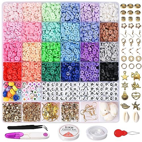 6000 Stück Clay Perlen Set Zum Auffädeln, Gbivbe Perlenset für Armbänder Selber Machen Heishi Perlen Set, 6mm Polymer Clay Beads für DIY Halskette Ohrringe Bastelset für Kinder Erwachsene