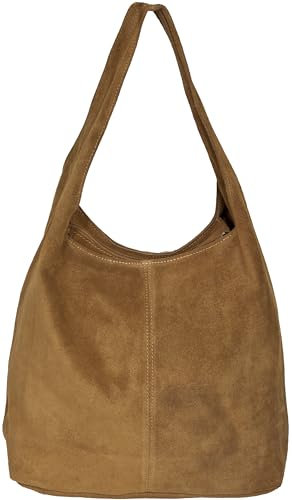 LucieElle Damenhandtasche A4 'Eliza', Camel Claire, Wildleder, 45 cm x 32 cm x 18 cm