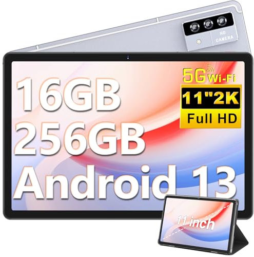 Oangcc Tablette 11 Pouces Android OS Tablette Tactile, 16 Go RAM+256Go ROM/TF 1To, 2000 * 1200 FHD IPS, 8600mAh, 5G WiFi, 8 Cœurs, 2.0 GHz, 4 Haut-Parleurs, 5+13+2MP, AGPS, avec Cas - Gris