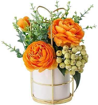 Guangcailun Fiori Artificiali Splendida Ortensia di Seta per Interni o Esterni Fiore di Ortensia di Seta Finta peonia Facile da Pulire, Pinellia Arancione