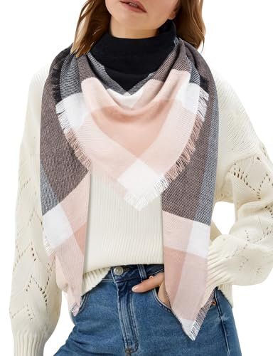 MELLIEX Damen Schal und Halstuch Winter - Decke Schal für Frauen, Tartan, Schwarz & Rosa
