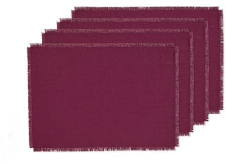 Solino Home Tischsets aus Leinen mit Fransen – 100 % reines Leinenstoff, 4 Stück, 35,6 x 48,3 cm, waschbare Esstischsets für Winter, Valentinstag, drinnen, draußen