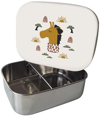 kikadu Brotdose Giraffe Natur - Kindergeschirr, BPA-frei, mit niedlichen Aufdrucken, Maße 17x13x5,5cm