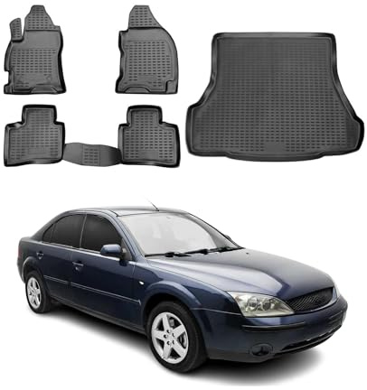 Fußmatten & Kofferraumwanne Set für Ford Mondeo mk3 2000-2007 TPE Schwarz