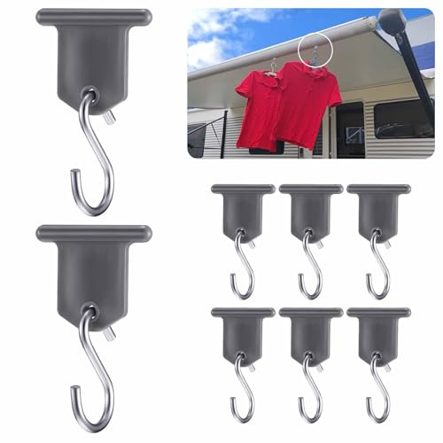QODOLSI 8 PCS RV Vorzelt Licht Clip S-förmiger Haken, PP Wasserdicht Outdoor Party Licht Ständer Camping Multifunktions Haken Set, Markise Roller Rod Hanger Dekoration, Universal RV Zubehör (Grau)