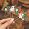 IYOU Blume Hochzeit Haarnadeln Grün Kristall Braut Haarteil Blätter Prom Brautjungfer Haarschmuck für Frauen und Mädchen(2 Stück)