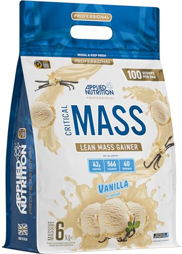 Applied Nutrition Mass Gainer Critical Mass Professional – Protein Pulver | Hochkalorischer Weight Gainer, Reine Muskelmasse (6kg, Vanilla)