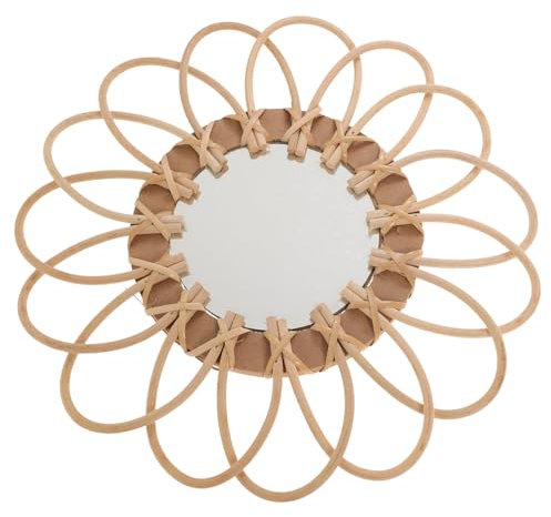 LIFKOME Espejo De Mimbre Tejido Decorativo 28 Cm Diámetro Espejo De Pared Bohemio De Ratán Natural Multifuncional para Maquillaje y Entrada para Salón y Dormitorio