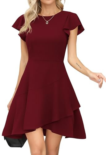 Missufe Robe de Cocktail Femme à Manches Flottantes - Col Rond - Patineuse Courte pour Soirée