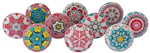 Royal Kraft Vintage Pink and Red Painted Ceramic Knobs for Kitchen Cabinets, Doors, Drawers, Wardrobe, Closet, Set of 10, Sknob022