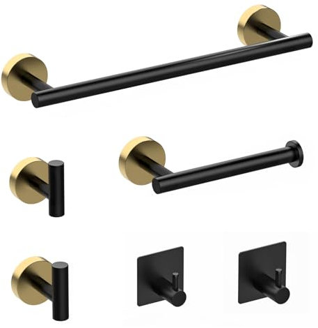 Porta Asciugamani Bagno da Parete, Set porta asciugamani bagno Acciaio Inox 304 da 6 pezzi, portasciugamani da parete e Portarotolo Carta Igienica e 2 ganci da parete e 2 Pezzi Ganci Adesivi per Bagno