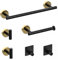 Towel Rail Set 6-Piece, Black & Gold Bathroom Hardware Set- 40CM Towel Rail, Toilet Paper Holder, 2 Wall Hooks, 2 Robe Hooks Bathroom Accessories Set 304 Stainless Steel Screw-Fixed Wall Mounted