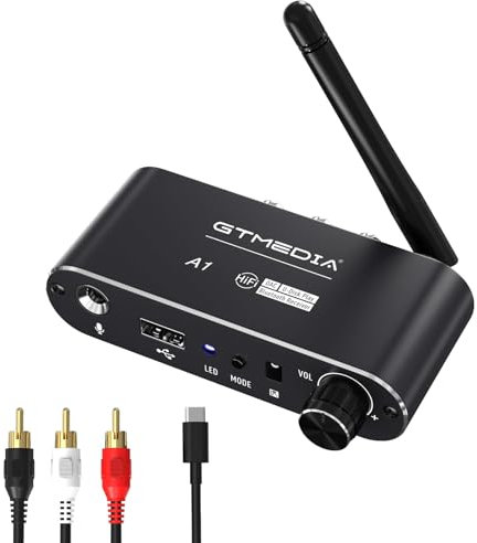 GTMEDIA Récepteur Bluetooth 5.2 récepteur Bluetooth à Faible Latence et Audio HD Adaptateur de récepteur Bluetooth pour stéréo Domestique/Casque/télévision/Voiture