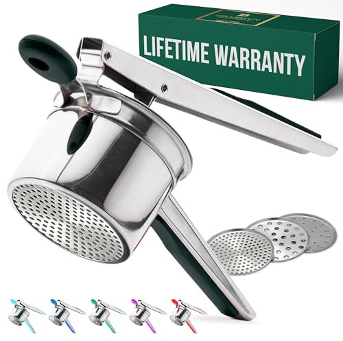 Bellemain 425 ml große Kartoffelpresse | robuste Edelstahl-Kartoffelpresse & Stampfer | perfekt für Kartoffelpüree | Küchenwerkzeug mit 3 austauschbaren Scheiben (schwarz)